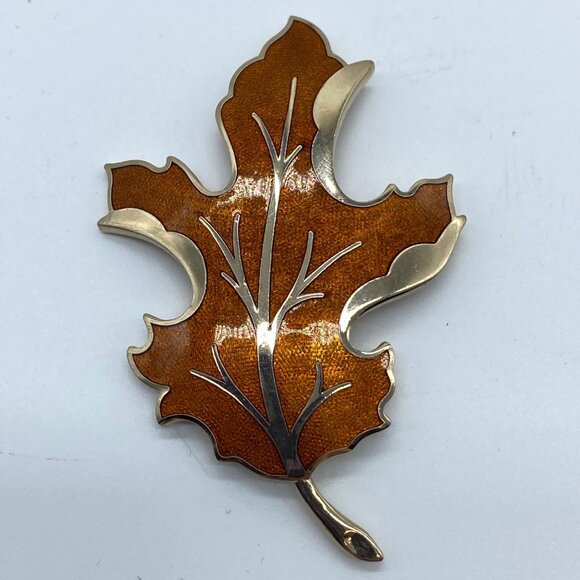 Vintage Gold Tone Fall Enamel Maple Leaf Brooch Pins Set Of 3 Gold Green & Brown - Picture 2 of 10